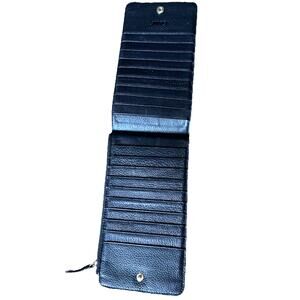 S-ZONE Womens Black Genuine Leather Wallet Multi Cards Coin Long Zipper RFID